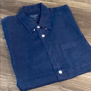 Abercrombie dark blue linen short sleeve button up
